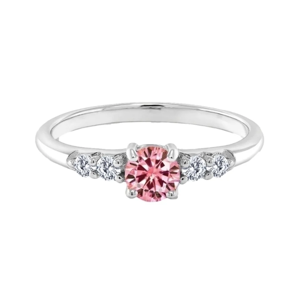 0.65ct Pink Diamond Engagement Ring Wedding Band Gift Moissanite 925 Silver